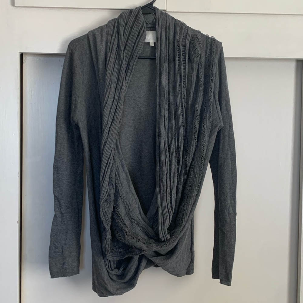 Light Weight Gray Sweater with Attached Wrap Scarf
